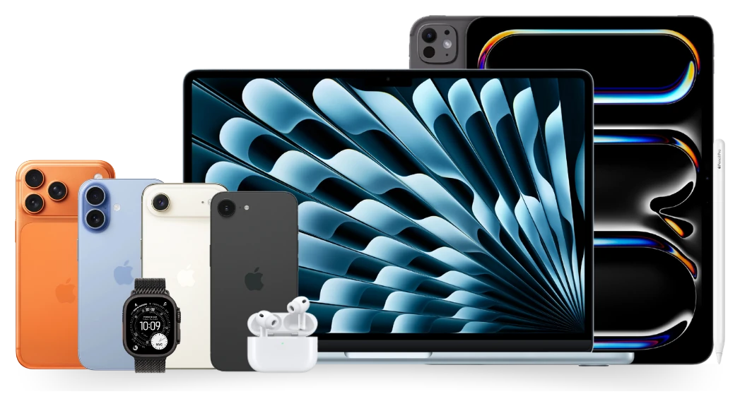 Apple product line-up: iPhone, MacBook, iPad, Apple Watch and AirPods